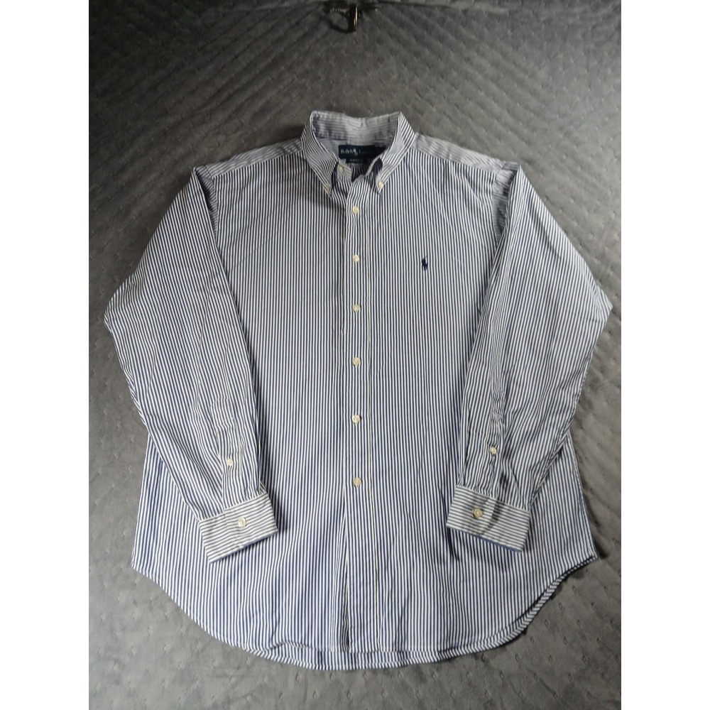 Ralph Lauren Mens Classic Fit Striped Button Down Shirt Blue White 17 34/35 L XL - Picture 1 of 6